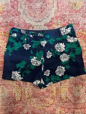 Oasis Navy Floral Print Shorts with Green Leaves
